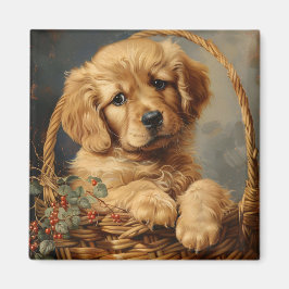 Golden Retriever Puppy in een mand Magneet