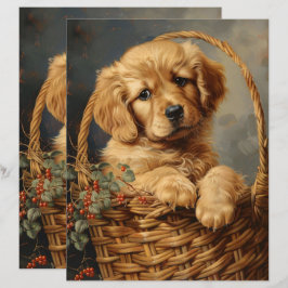 Golden Retriever Puppy In Een Mand Scrapbook Papie