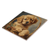 Golden Retriever Puppy in een mand Tegeltje (Zijkant)
