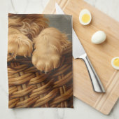 Golden Retriever Puppy in een mand Theedoek (Quarter Fold)