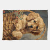 Golden Retriever Puppy in een mand Theedoek (Horizontaal)