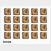 Golden Retriever Puppy in een mand Vierkante Sticker (Vel)
