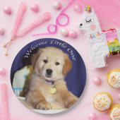Golden Retriever Puppy in Highstoel Baby Welcome Papieren Bordje (Feest)