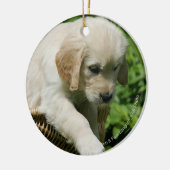 Golden Retriever Puppy in mandje Keramisch Ornament (Links)