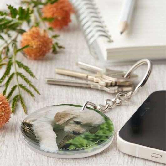 Golden Retriever Puppy in mandje Sleutelhanger (Voorkant Rechts)