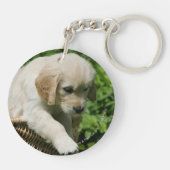 Golden Retriever Puppy in mandje Sleutelhanger (Achterkant)