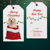 Golden Retriever Puppy in Santa Bag Cadeaulabel
