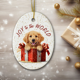 Golden Retriever Puppy Joy to the World Kerstmis Keramisch Ornament