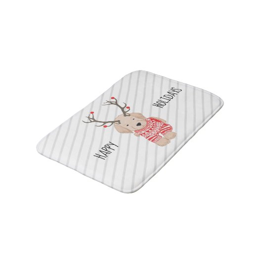 Golden Retriever Puppy KerstAntlers Stripe Badmat (Gekanteld)