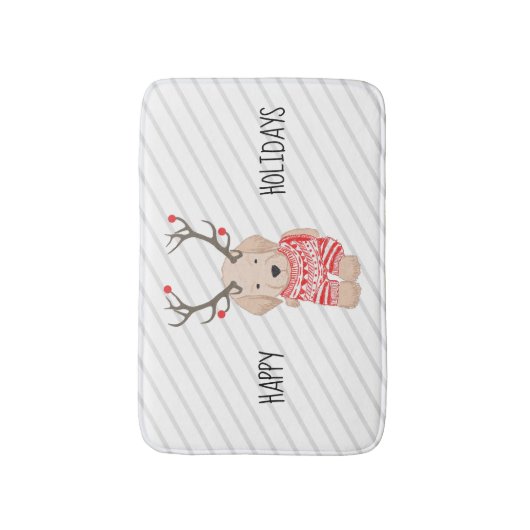 Golden Retriever Puppy KerstAntlers Stripe Badmat (Voorkant Verticaal)