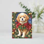 Golden Retriever Puppy Kerstboom Sneeuwvlokken Feestdagenkaart (Staand voorkant)
