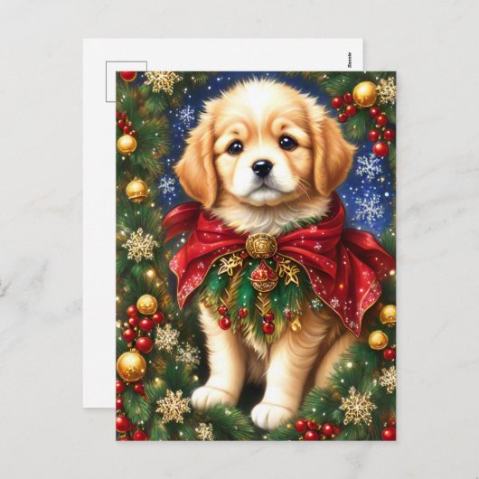 Golden Retriever Puppy Kerstboom Sneeuwvlokken Feestdagenkaart (Voorkant / Achterkant)