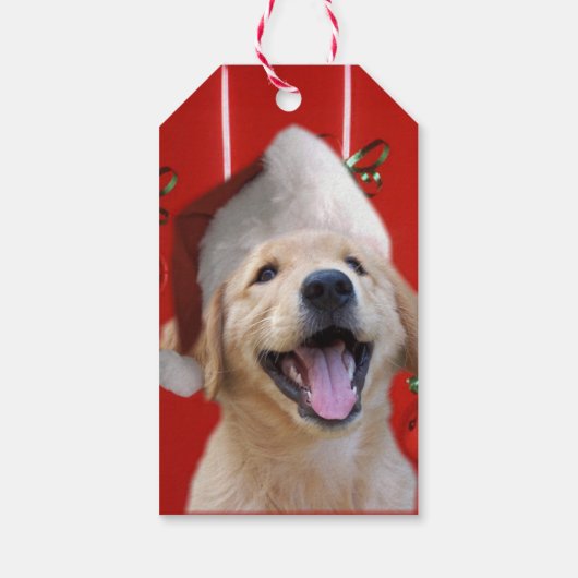 Golden Retriever Puppy Kerstmis Cadeaulabel (Achterkant)