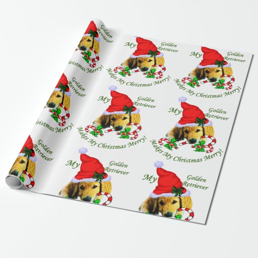 Golden Retriever Puppy Kerstmis Cadeaupapier (Uitgerold)