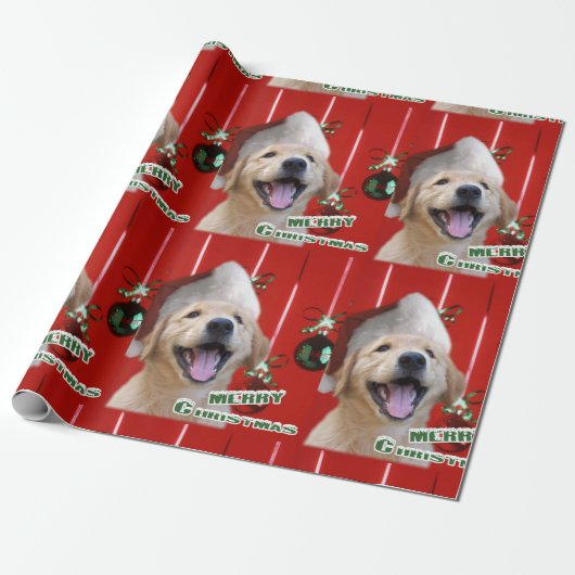 Golden Retriever Puppy Kerstmis Cadeaupapier (Uitgerold)