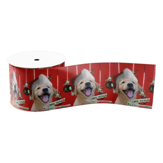 Golden Retriever Puppy Kerstmis Grosgrain Lint (Spoel)