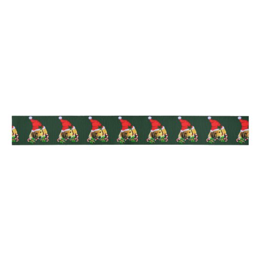 Golden Retriever Puppy Kerstmis Grosgrain Lint (Voorkant)