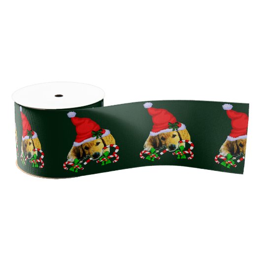 Golden Retriever Puppy Kerstmis Grosgrain Lint (Spoel)
