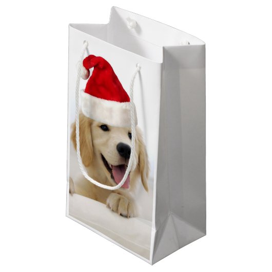 Golden Retriever Puppy Kerstmis Klein Cadeauzakje (Voorkant Gekanteld)