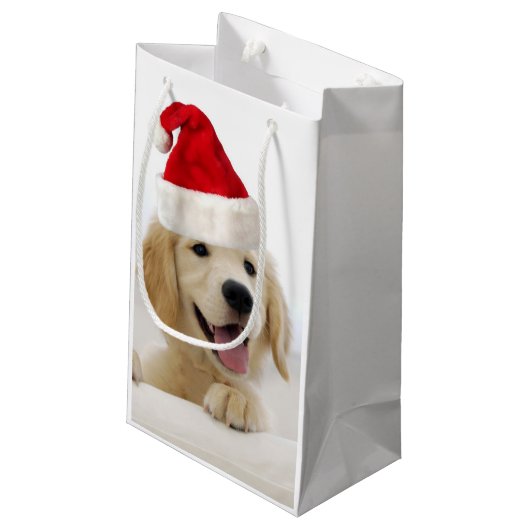 Golden Retriever Puppy Kerstmis Klein Cadeauzakje (Achterkant Gekanteld)