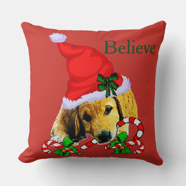 Golden Retriever Puppy Kerstmis Kussen (Voorkant)
