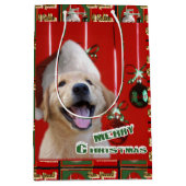 Golden Retriever Puppy Kerstmis Medium Cadeauzakje (Voorkant)