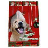 Golden Retriever Puppy Kerstmis Medium Cadeauzakje (Achterkant)