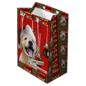 Golden Retriever Puppy Kerstmis Medium Cadeauzakje (Achterkant Gekanteld)