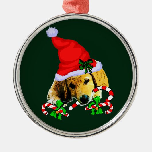 Golden Retriever Puppy Kerstmis Metalen Ornament (Voorkant)