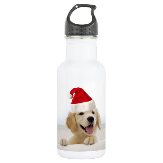 Golden Retriever Puppy Kerstmis Waterfles (Voorkant)
