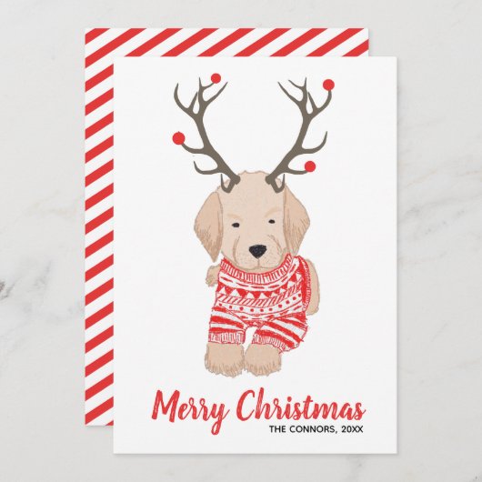 Golden Retriever Puppy KerstSweater Antlers Feestdagenkaart (Voorkant / Achterkant)