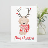 Golden Retriever Puppy KerstSweater Antlers Feestdagenkaart (Staand voorkant)