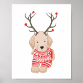 Golden Retriever Puppy KerstSweater Antlers Poster (Voorkant)