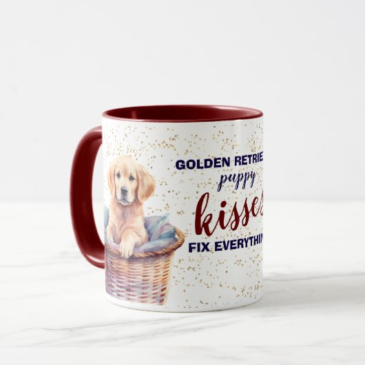 Golden Retriever Puppy Kisses Fix Alles Mok (Voorkant links)