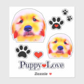Golden Retriever Puppy Liefde en Pawprints Groep Sticker (Vel)