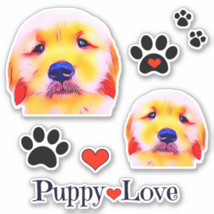 Golden Retriever Puppy Love and Pawprints Group Sticker
