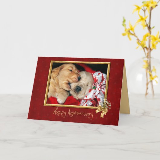 Golden Retriever puppy love Kaart (Gele Bloem)