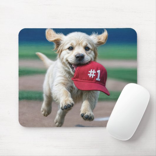 Golden Retriever Puppy met #1 Red Baseball Pet Muismat (Met muis)