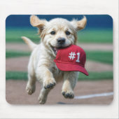 Golden Retriever Puppy met #1 Red Baseball Pet Muismat (Voorkant)