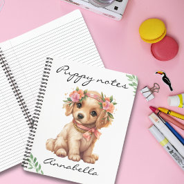 Golden Retriever Puppy met bloemen Aangepaste naam Notitieboek