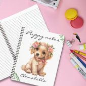 Golden Retriever Puppy met bloemen Aangepaste naam Notitieboek