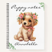 Golden Retriever Puppy met bloemen Aangepaste naam Notitieboek (Voorkant)