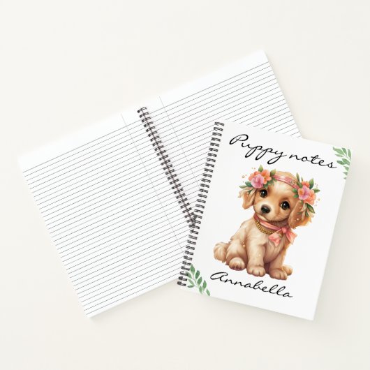 Golden Retriever Puppy met bloemen Aangepaste naam Notitieboek (Binnen)