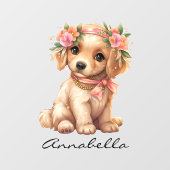 Golden Retriever Puppy met bloemen Aangepaste naam Raamsticker (Vel)