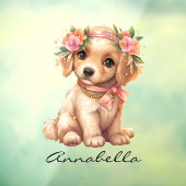 Golden Retriever Puppy met bloemen Aangepaste naam Raamsticker (Vel 3)