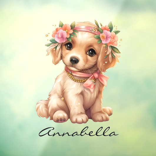 Golden Retriever Puppy met bloemen Aangepaste naam Raamsticker (Vel 3)
