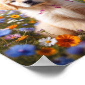 Golden Retriever puppy met bloemen Poster (Hoek)