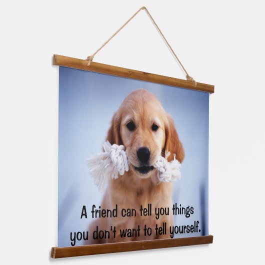 Golden Retriever puppy met een wit touw Hangend Wandkleed (Gebogen)