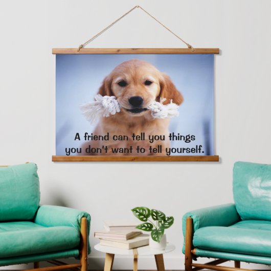 Golden Retriever puppy met een wit touw Hangend Wandkleed (Woonkamer)
