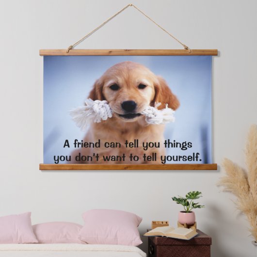 Golden Retriever puppy met een wit touw Hangend Wandkleed (Slaapkamer)